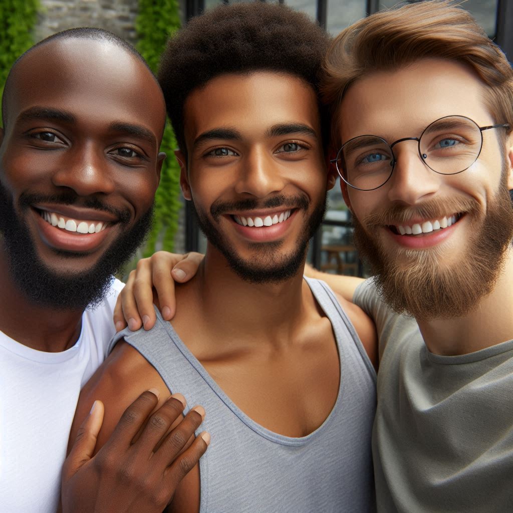 A group picture of three happy young men
